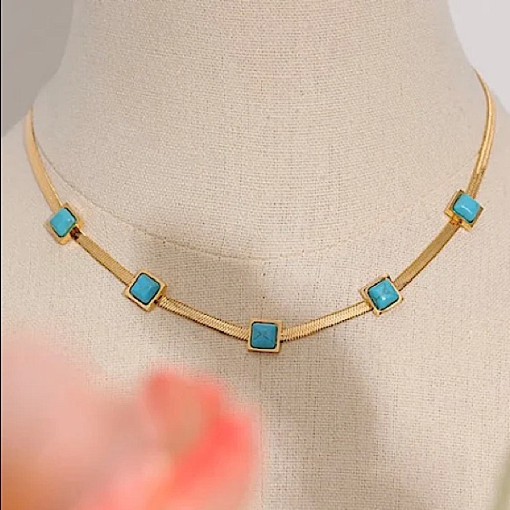 Turquoise Gold Plated Charm Pendant Necklace - Picture 8 of 11